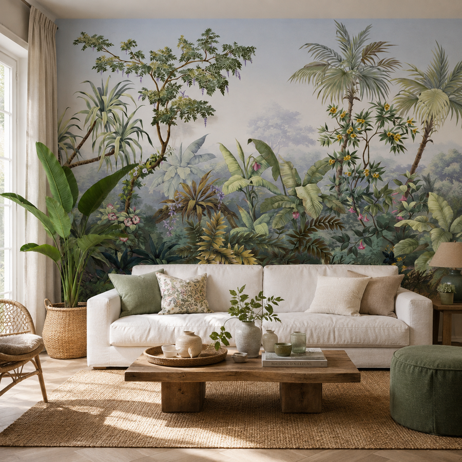 Papier Peint Jungle Vintage Aquarelle Autocollant Sur Mesure