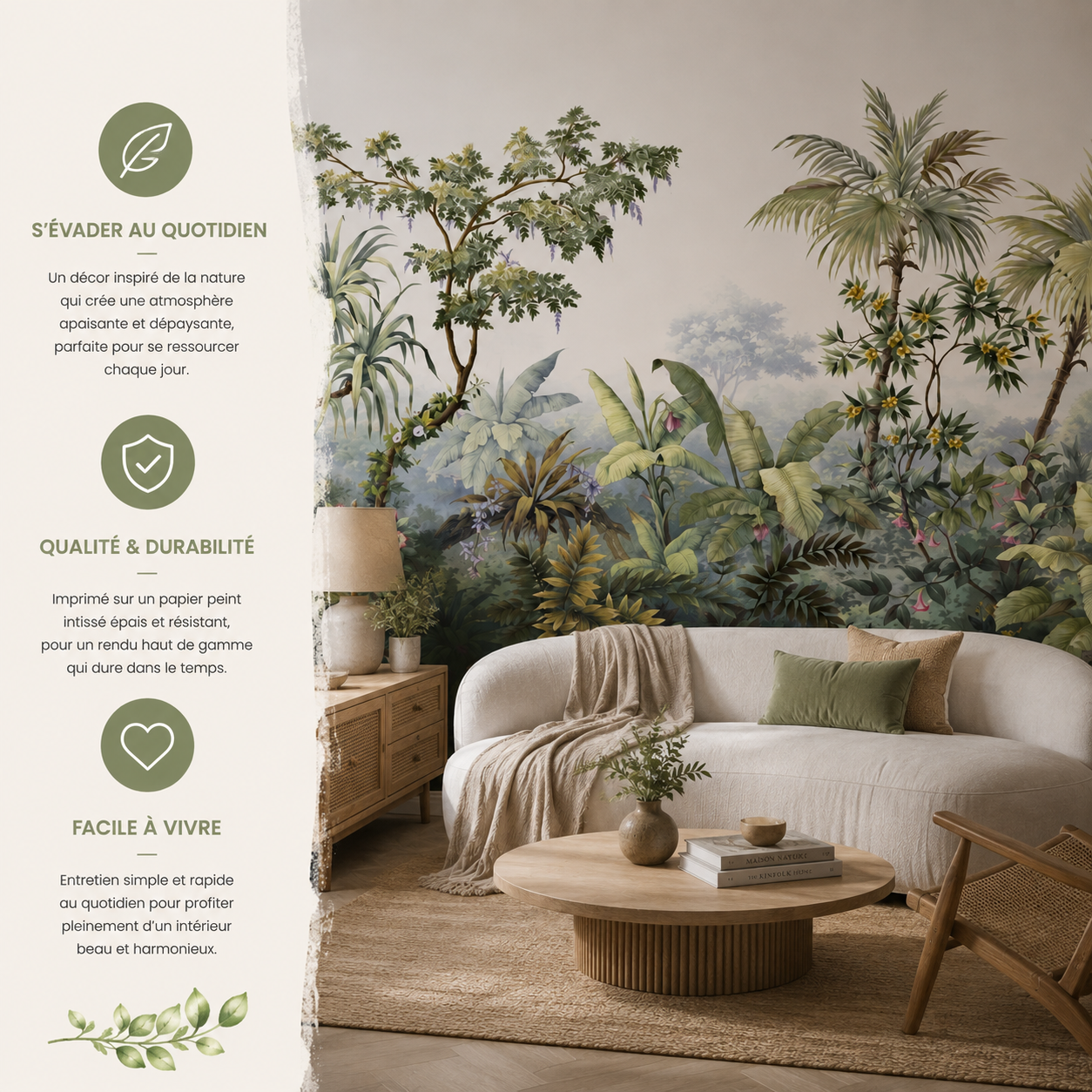 Papier Peint Jungle Vintage Aquarelle Autocollant Sur Mesure