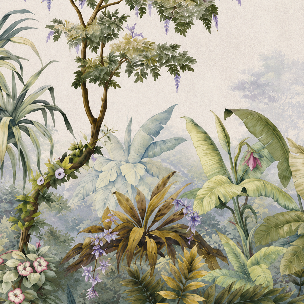 Papier Peint Jungle Vintage Aquarelle Autocollant Sur Mesure