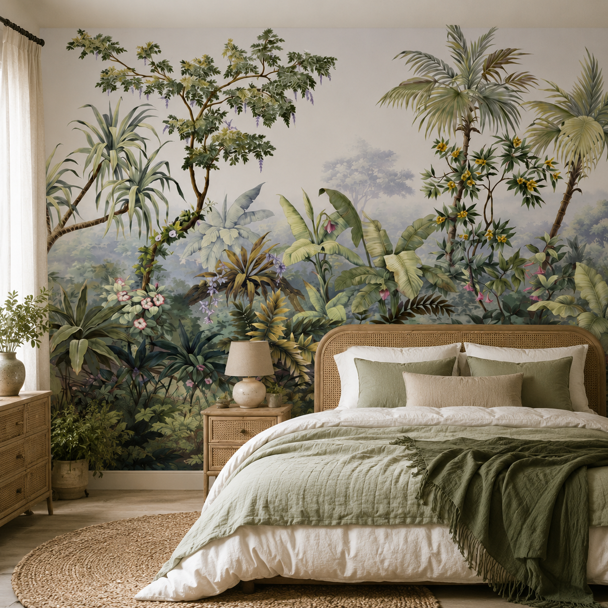 Papier Peint Jungle Vintage Aquarelle Autocollant Sur Mesure