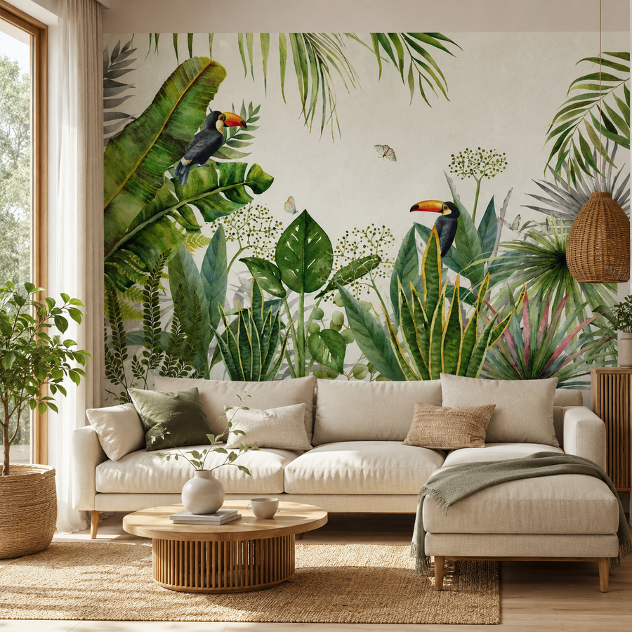 Papier Peint Jungle Oiseaux Exotiques