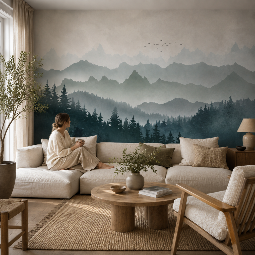Papier Peint Montagne Brume Terracotta