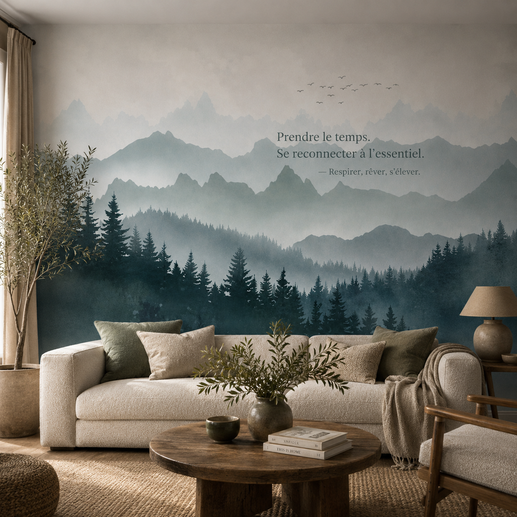 Papier Peint Montagne Brume Terracotta
