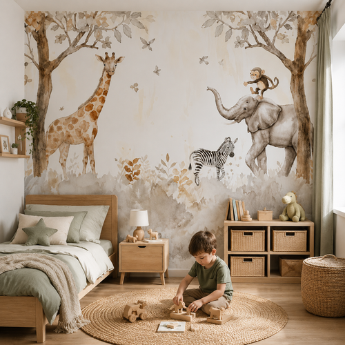 Papier Peint Douce Savane aux Girafes