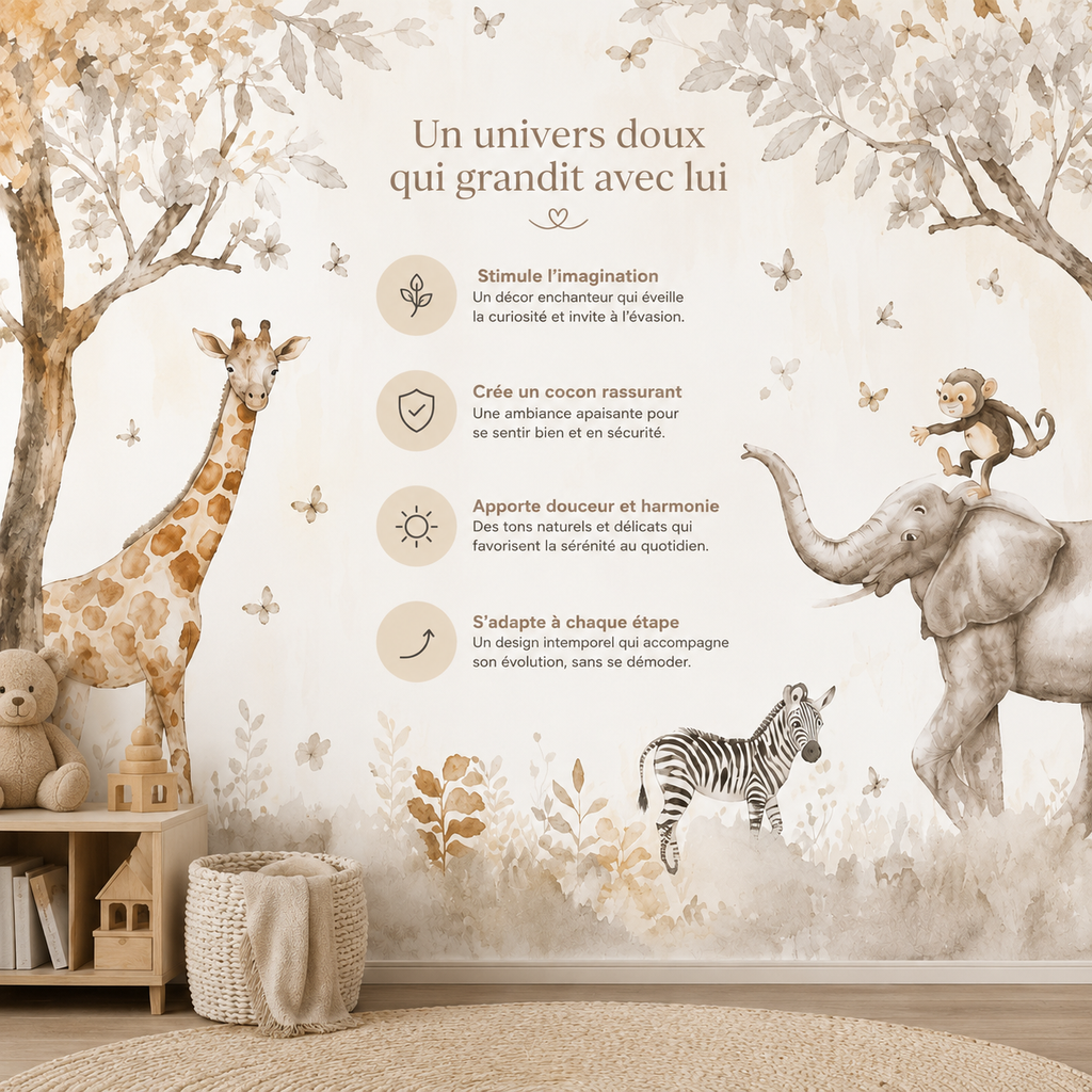 Papier Peint Douce Savane aux Girafes