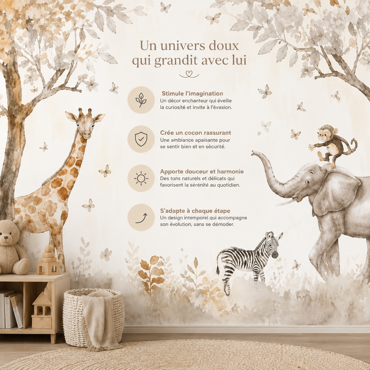 Papier Peint Douce Savane aux Girafes