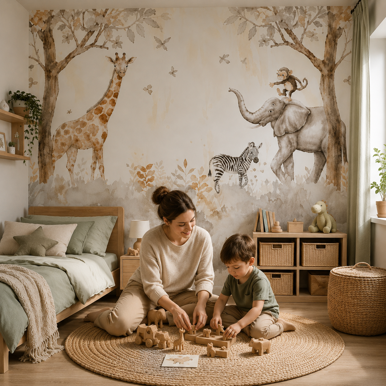 Papier Peint Douce Savane aux Girafes