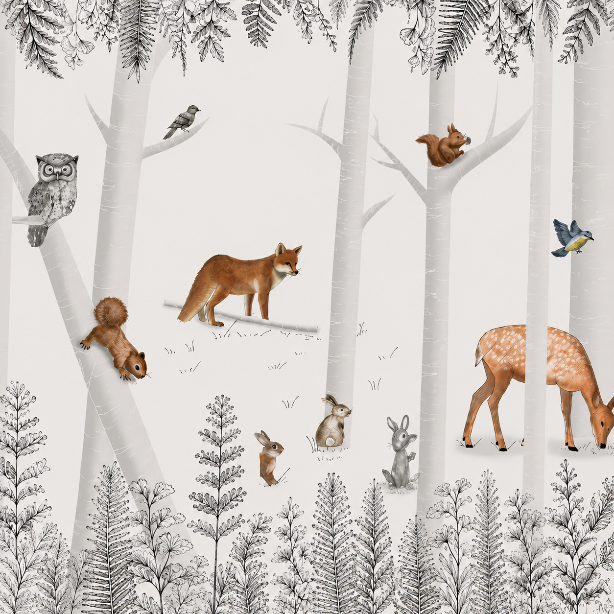 Papier Peint Forêt Enchantée et ses Animaux