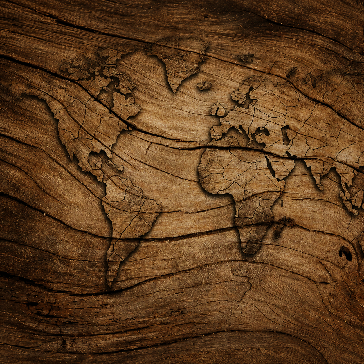 Papier Peint Carte du Monde Bois Vintage