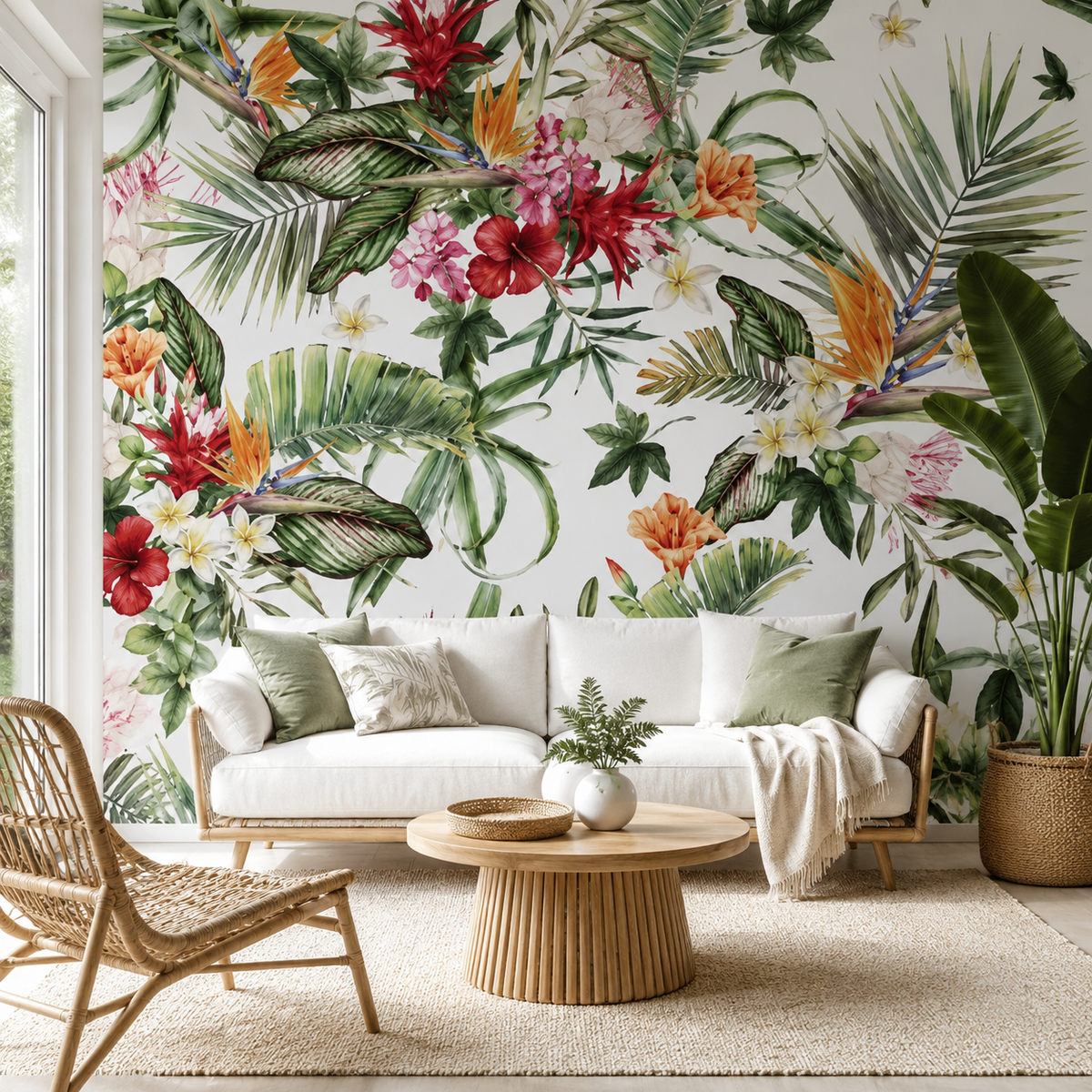 Jardin Tropical aux Fleurs Éclatantes : décor panoramique en situation
