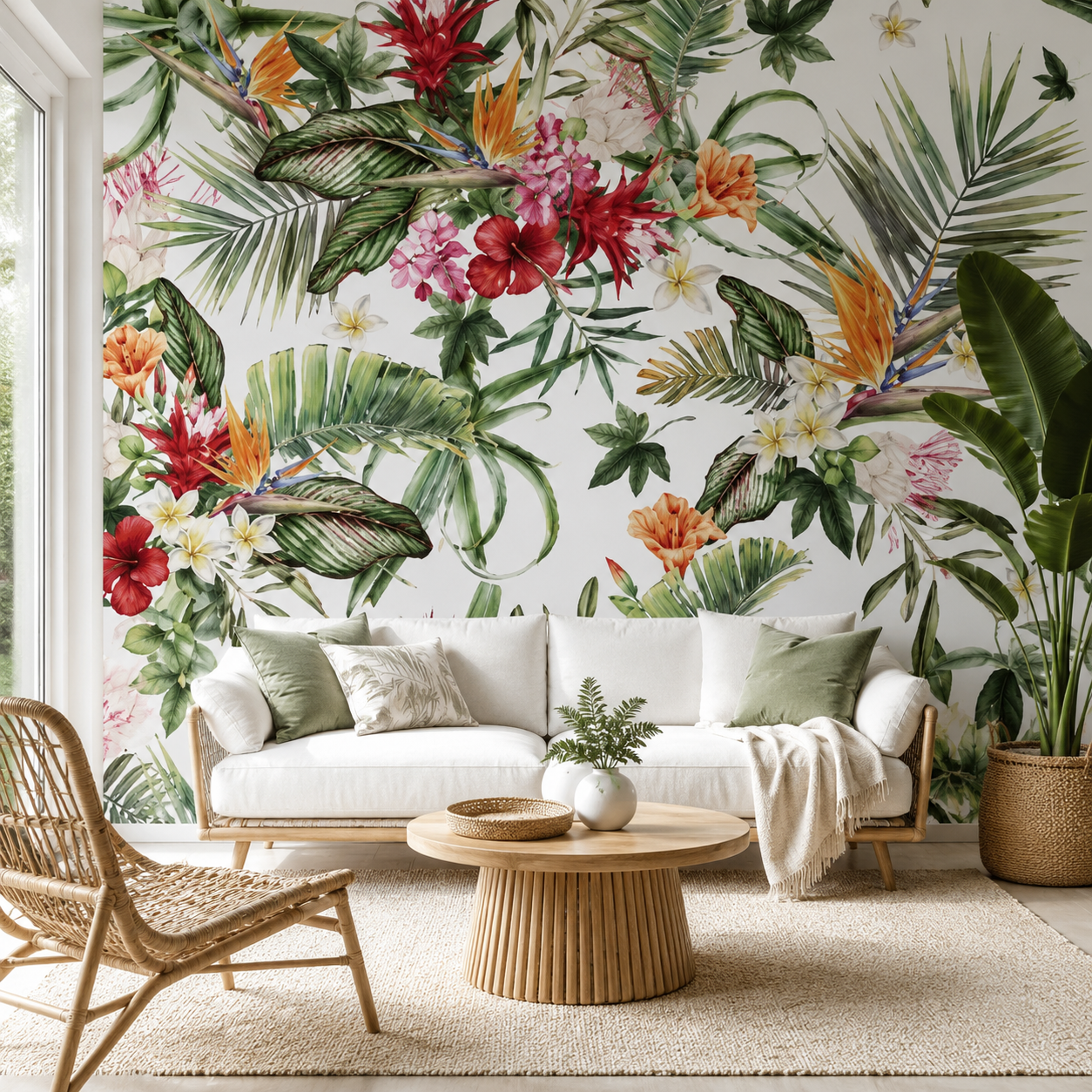 Papier Peint Jardin Tropical aux Fleurs Éclatantes