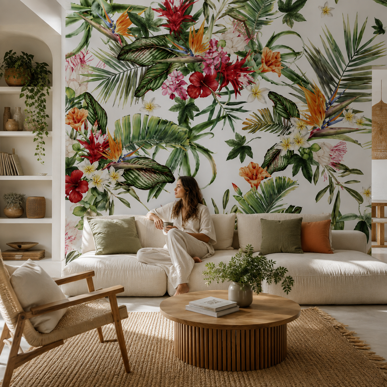 Papier Peint Jardin Tropical aux Fleurs Éclatantes