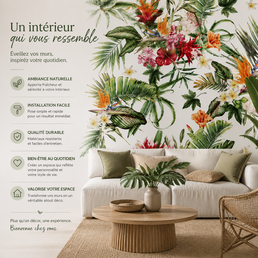 Papier Peint Jardin Tropical aux Fleurs Éclatantes