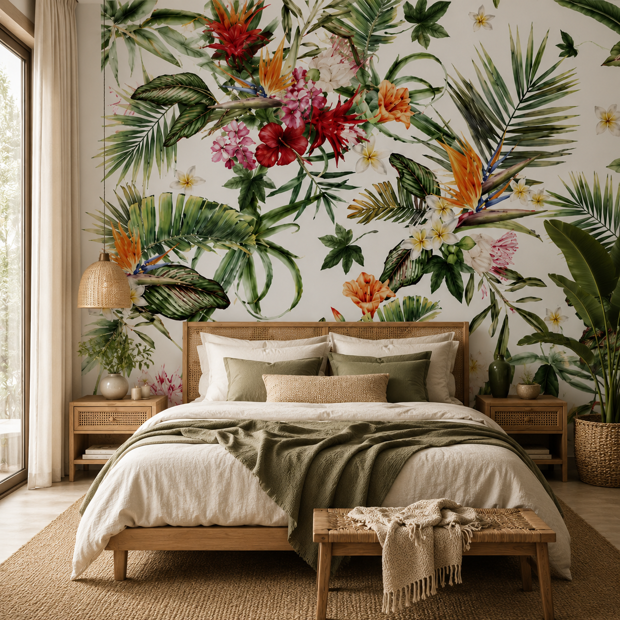 Papier Peint Jardin Tropical aux Fleurs Éclatantes
