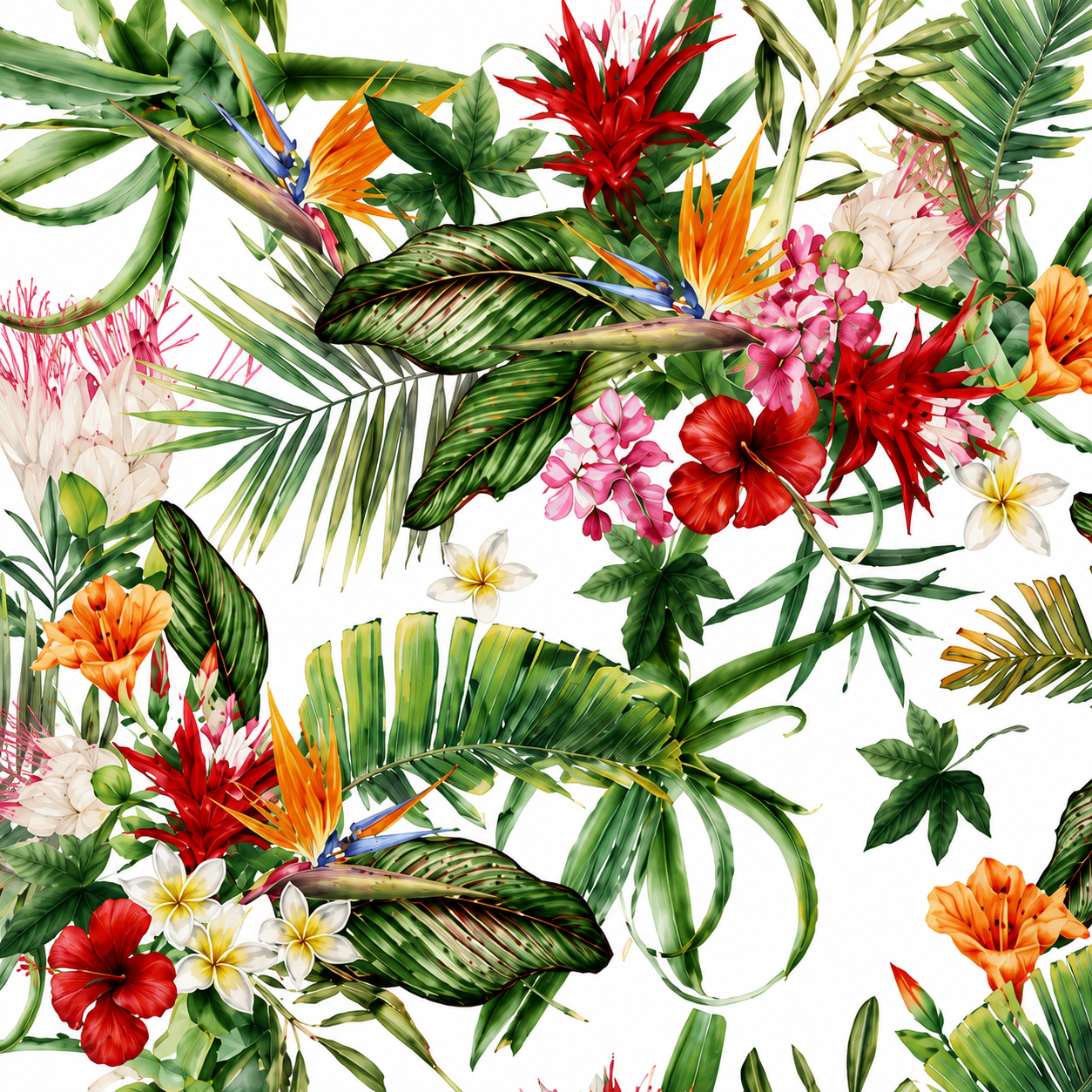 Papier Peint Jardin Tropical aux Fleurs Éclatantes