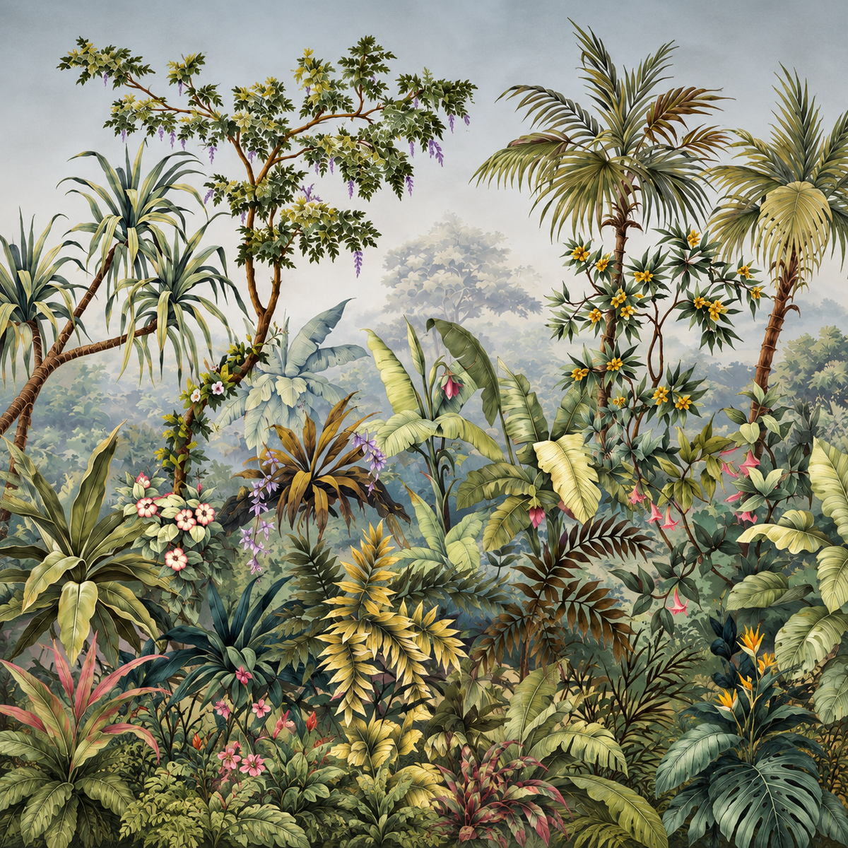 Jungle Vintage Aquarelle : décor à plat