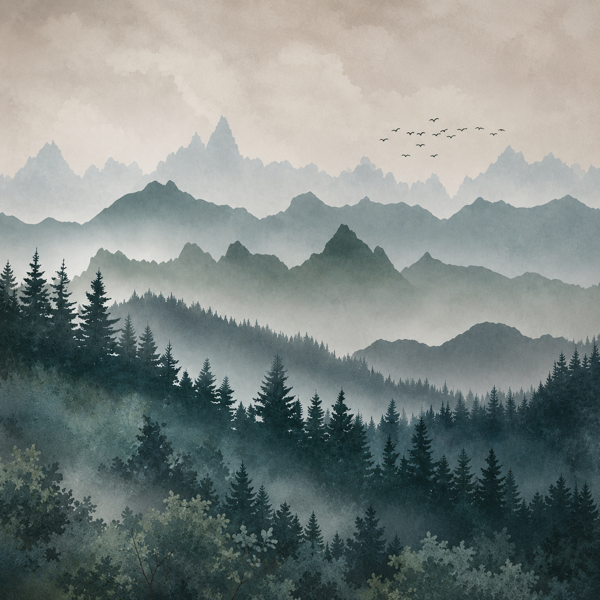 Montagne Brume Terracotta : décor à plat