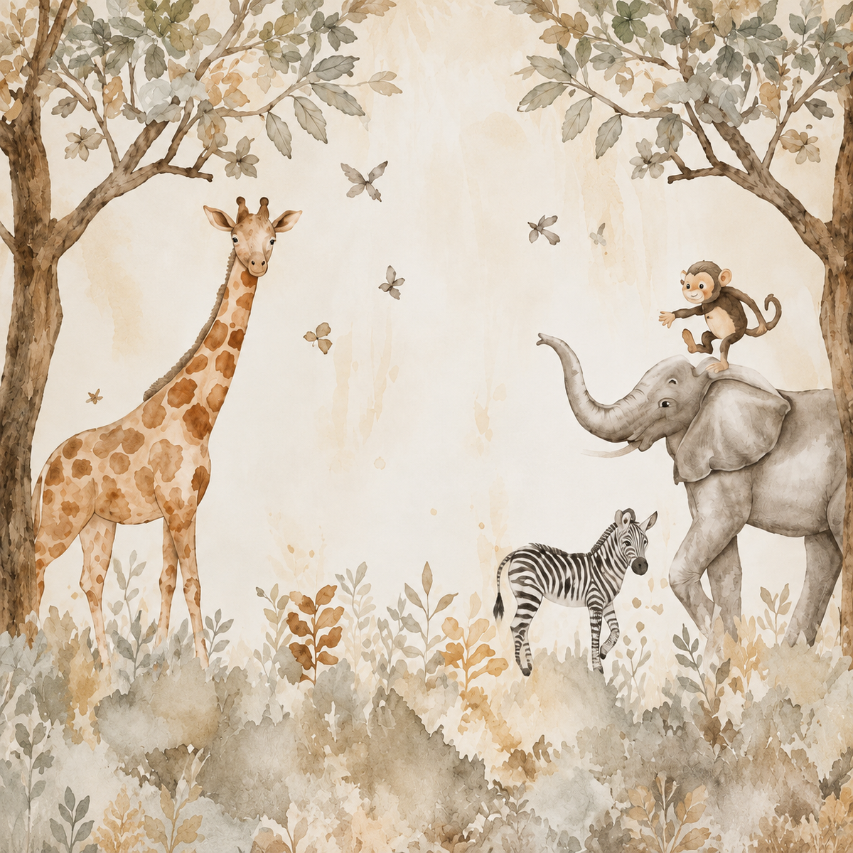 Douce Savane aux Girafes : décor à plat