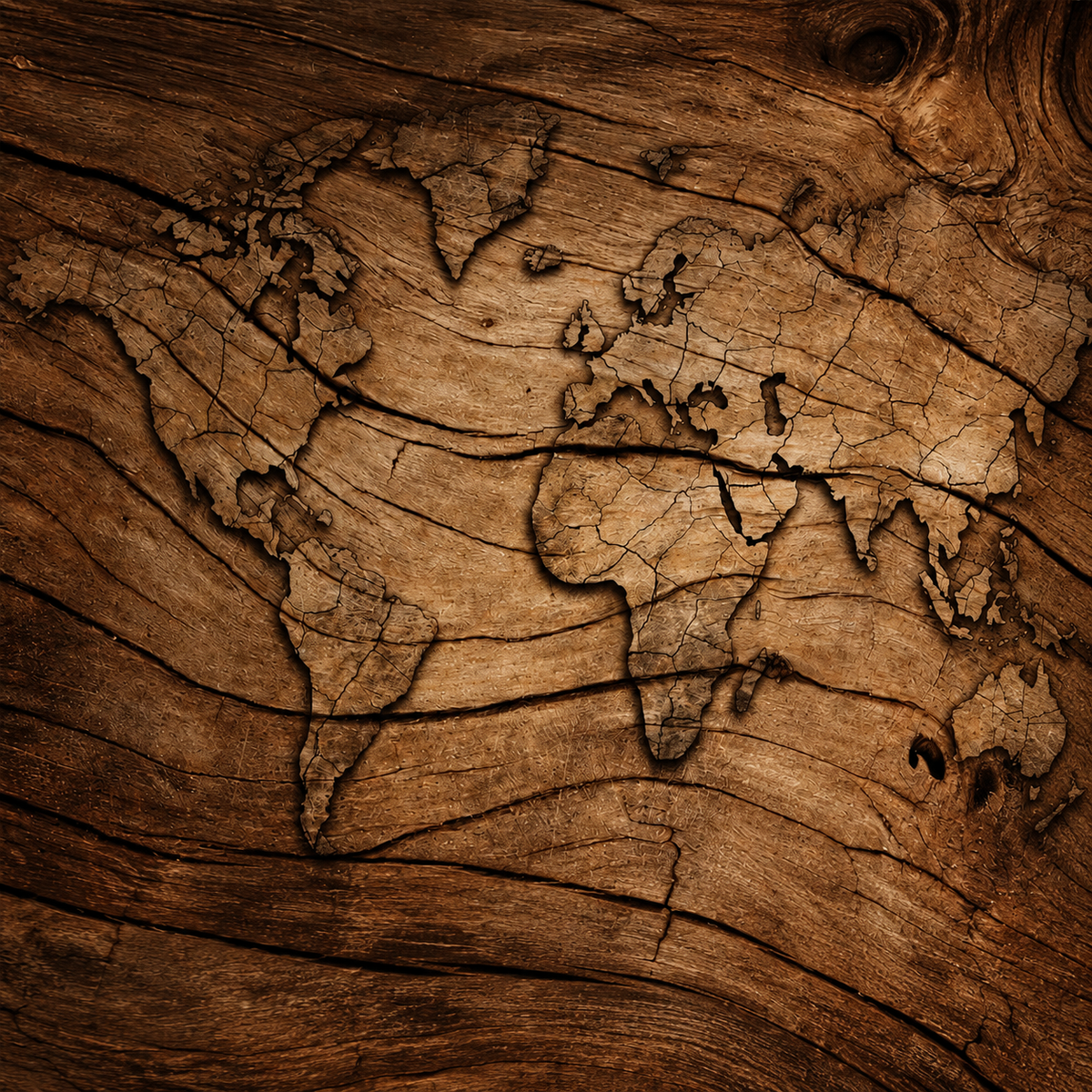 Carte du Monde Bois Vintage : décor à plat