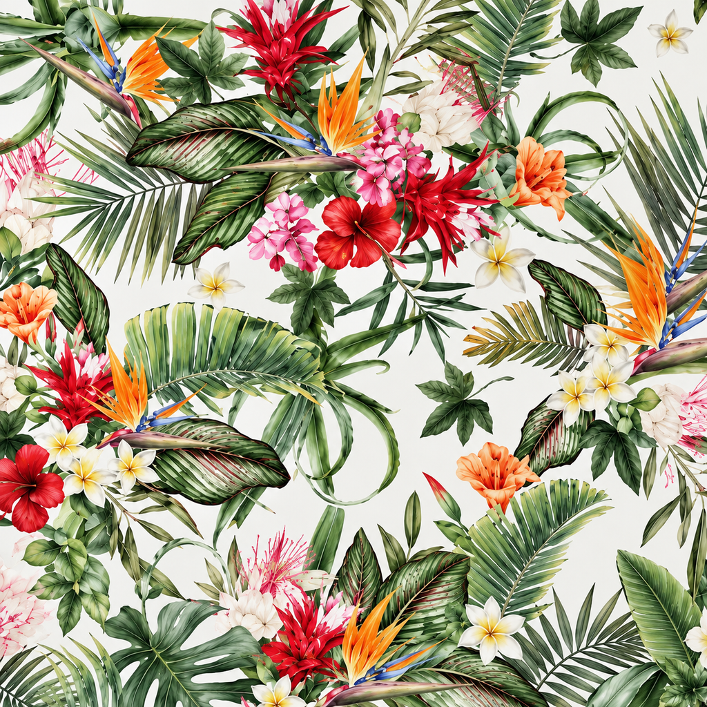 Jardin Tropical aux Fleurs Éclatantes : décor à plat